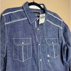 NWT Buckle Black Men XL Tailored Fit Navy Long Sleeve Pearl Snap
Shirt Western